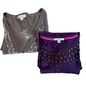 Susan Graver & Isaac Mizrahi Bejeweled Bead Sparkle Tops Women's Sz. 1x Lot of 2